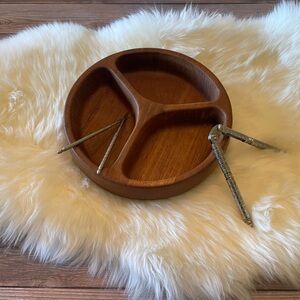 Vintage Dansk JHQ Wooden Divided Serving Tray & HMQ Nut Tools